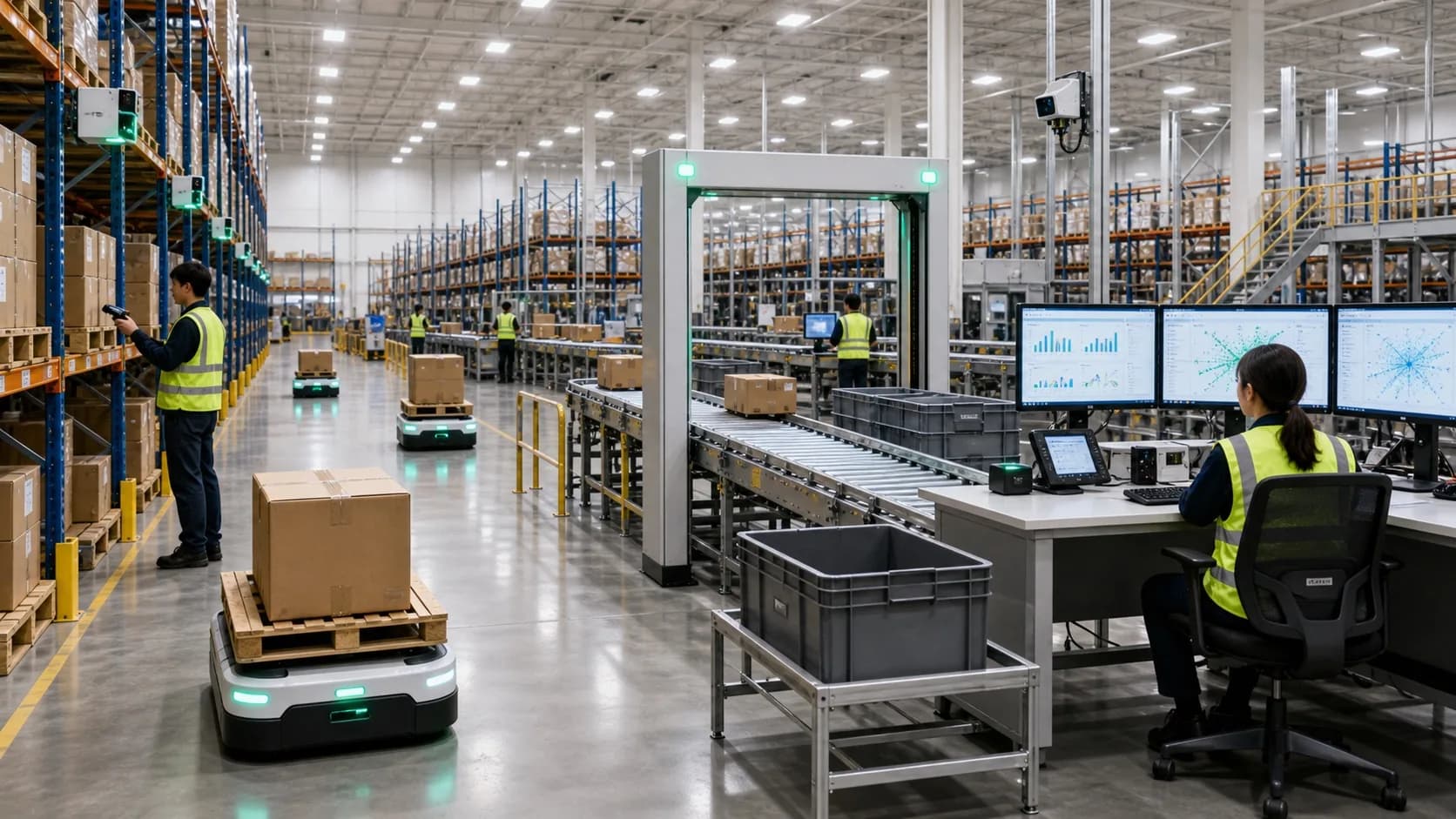 Makzom Warehouse AI workflow connecting warehouse systems, real-time data capture, AI analysis, and operational optimization