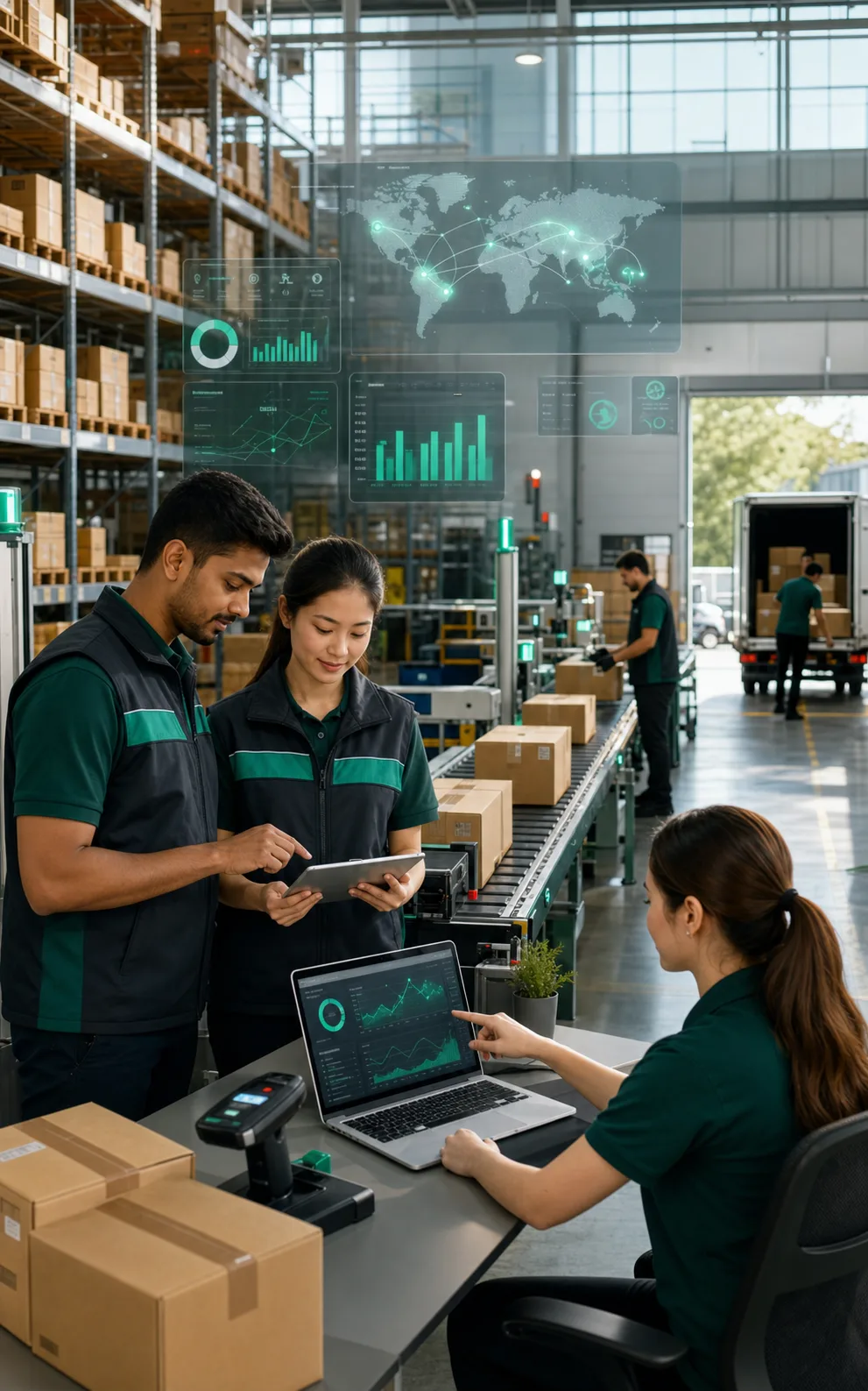 Modern e-commerce operations team using AI logistics tools
