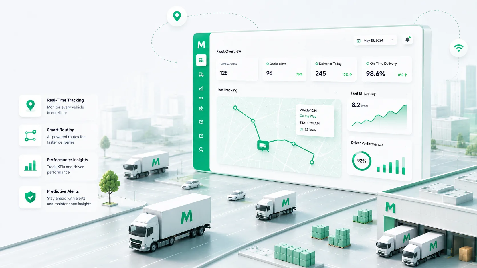 Makzom unified operations dashboard with live fleet, route, and performance metrics