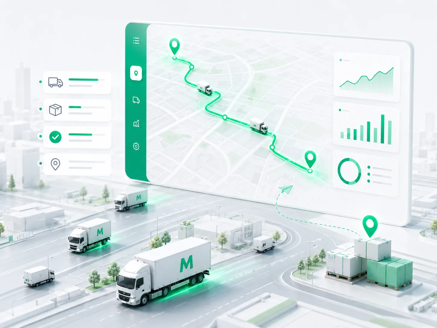 Makzom live route tracking with optimized delivery routes, moving trucks, and real-time analytics