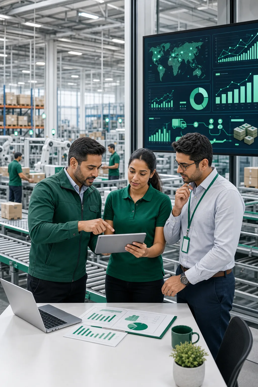 Manufacturing operations team using Makzom AI logistics tools