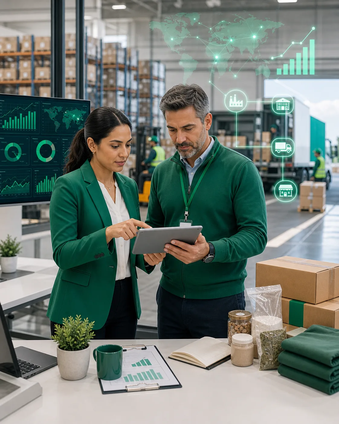Supply chain analyst reviewing demand forecasting and inventory analytics