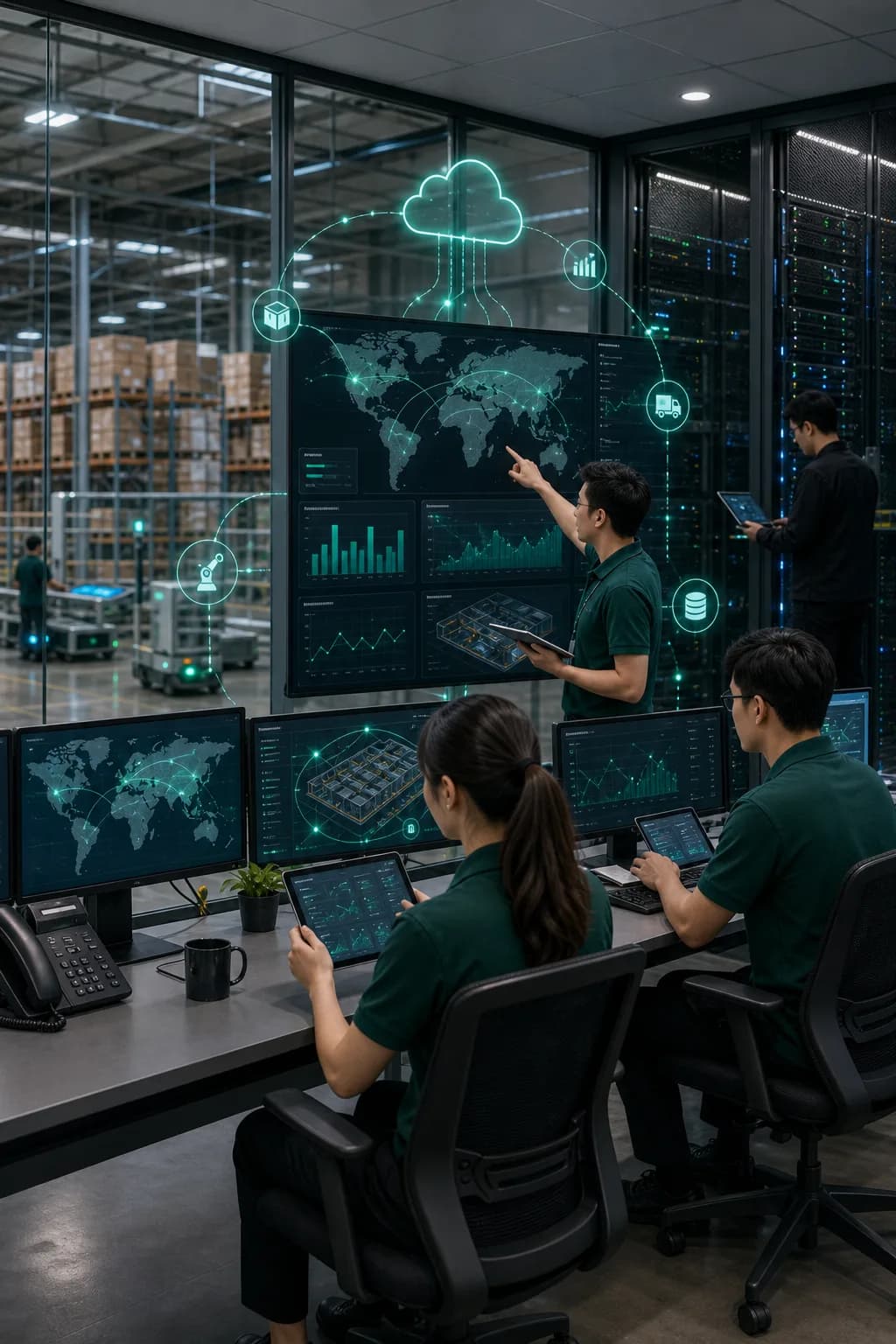 Enterprise AI logistics operations center with secure cloud infrastructure
